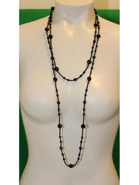 Vintage Long Black Glass Beaded Necklace